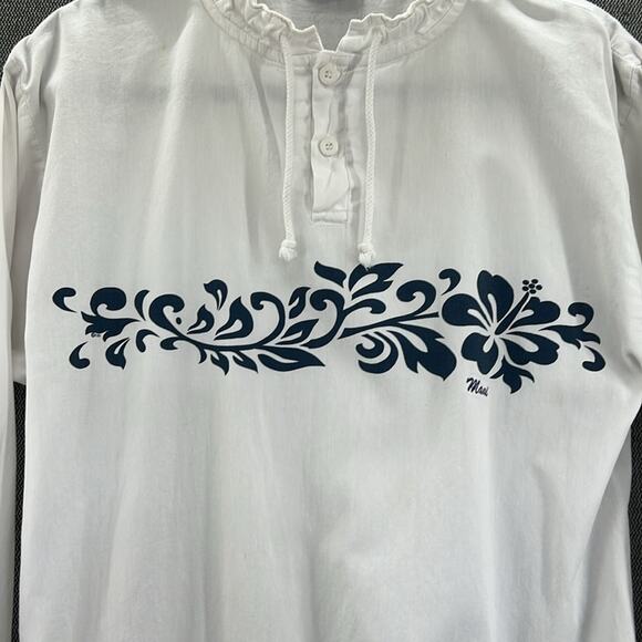 Vintage Crazy Shirtz Maui Hawaiian White Long Sleeve Pockets Shirt S Made In USA - Picture 2 of 15